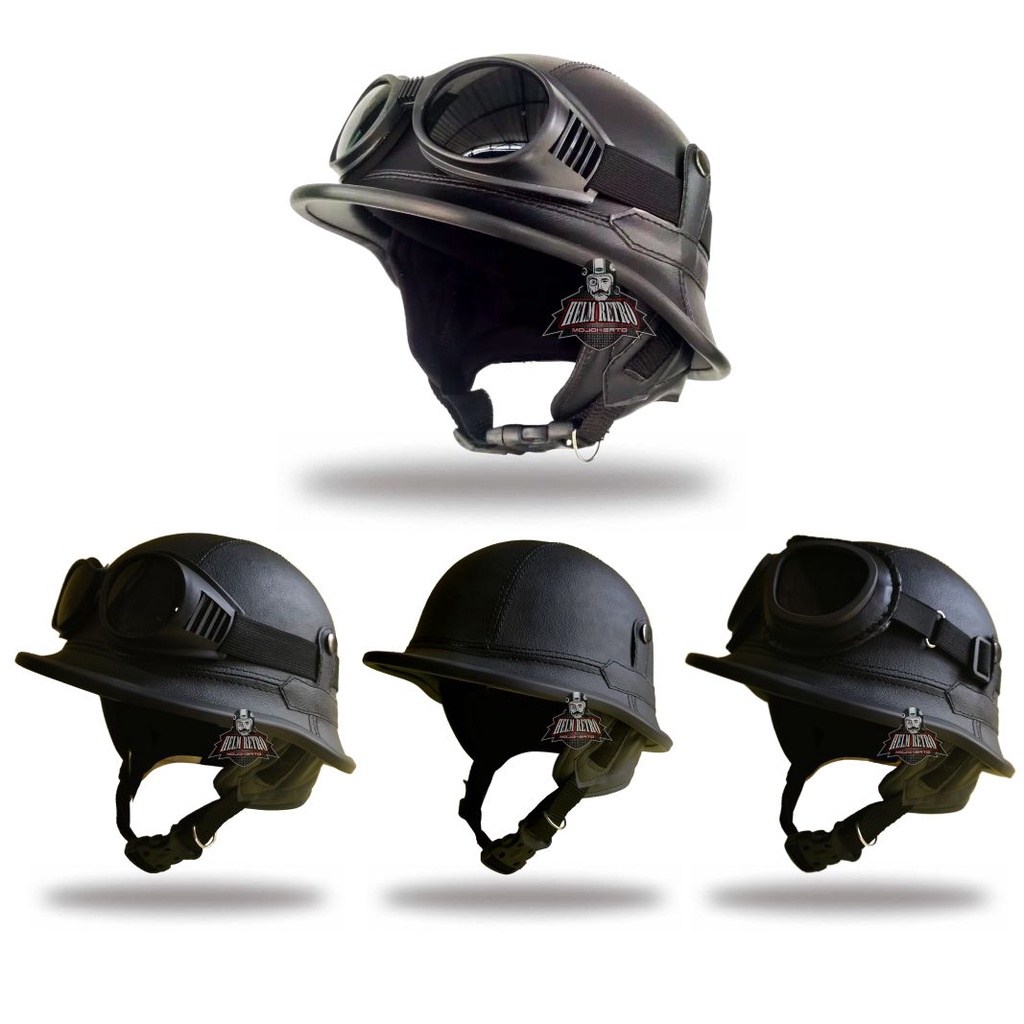 Jual Helm Retro Millenial Nazi Crazy Hitam Kombinasi Kacamata Helm Retro Chips Nazi Helm Nazi