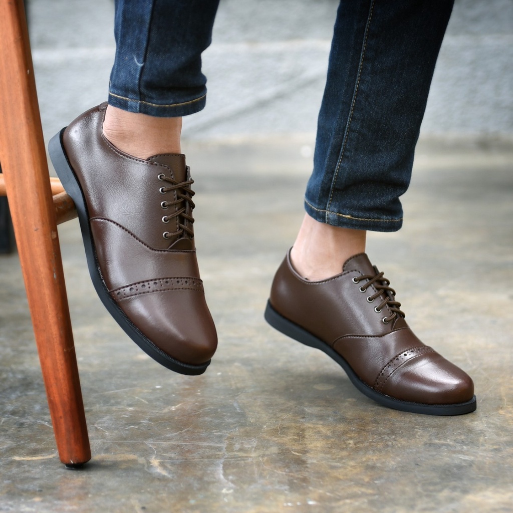 RIONZ X DARWIS SERIES - SepatuFormal Pantofel Pria Resmi Formal Tali Hitam Coklat Kulit PU Original Brown Black Kantor Kuliah Casual Gereja Pesta Kondangan Nikahan Kerja Perkantoran PNS Guru Gaya Trendy Kekinian Terlaris Murah