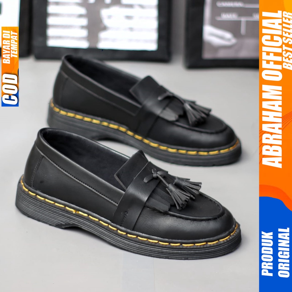 ABRAHAM Sepatu Loafers Penny Pantofel Docmart Formal Hitam Pria SMILE