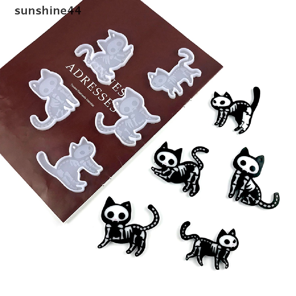 Sunshine 5Pcs/Set Cetakan Silikon Kucing Lucu DIY Anting Kalung Gantungan Kunci Liontin Cetakan.