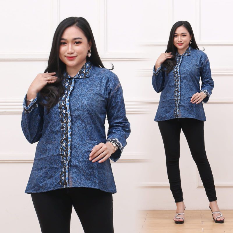 2 - ATASAN BLOUSE BATIK WANITA LENGAN PANJANG || SARIMBIT COUPLE  BATIK PRIA WANITA