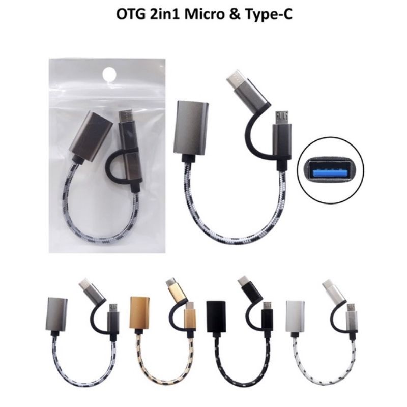 Kabel OTG 2 in 1Type C / Micro OTG multifungsi bahan besi Higt Speed usb V8 dan type C 2 in 1