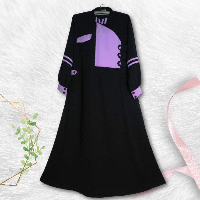 Jubah Akhwat Motif nyamping manset kerah By Qonita Collection