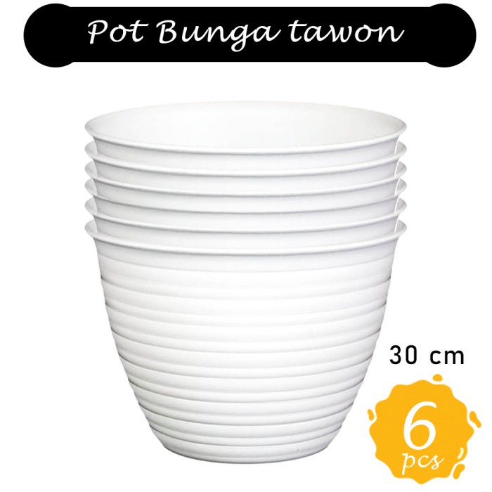 {{{{}}] Pot Bunga dan Tanaman Plastik Putih 30 cm - isi 6 pcs
