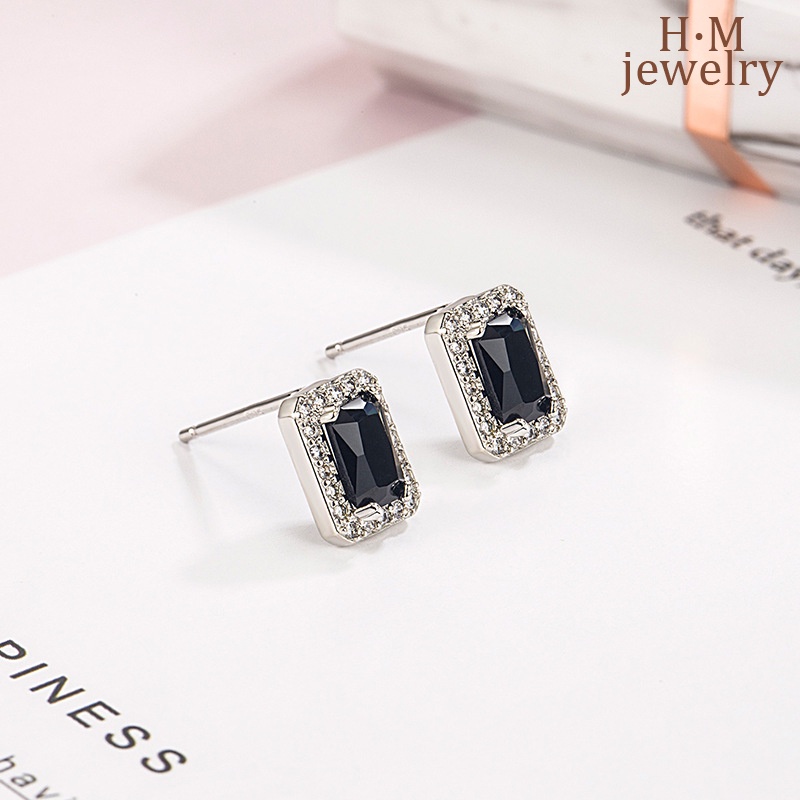 Anting Hitam AAA Zircon Square Kecil Dan Halus Ear Stud Premium Frosty Style Earrings