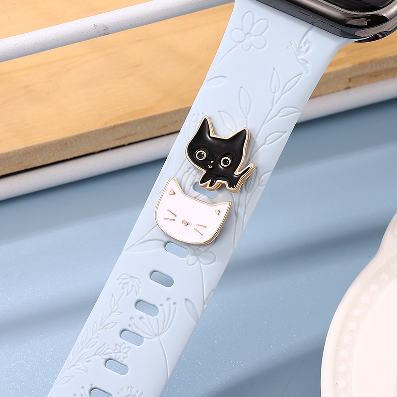 6gaya Kartun Kucing Jam Tangan Strap Gesper Dekorasi Silikon Watch Strap Metal Decoration Watch Strap Aksesoris Fashion Hadiah Untuk Teman