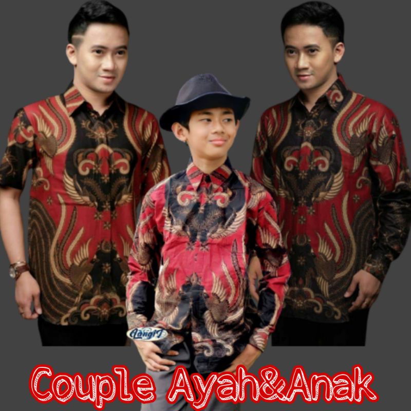 Couple Batik Ayah Dan Anak Laki-laki // Kemeja Batik Pria Dewasa Dan Anak Cowok Motif Iron Man Merah/Kemeja Batik Jumbo