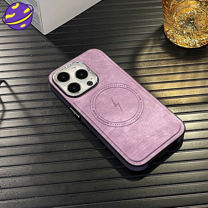 IPHONE Soft Case Kulit Imitasi Matte All Pack Ungu Untuk Iphone11 12 13 14 Pro Max 14Plus Magnetik Matte Sutra Casing Anti Pecah