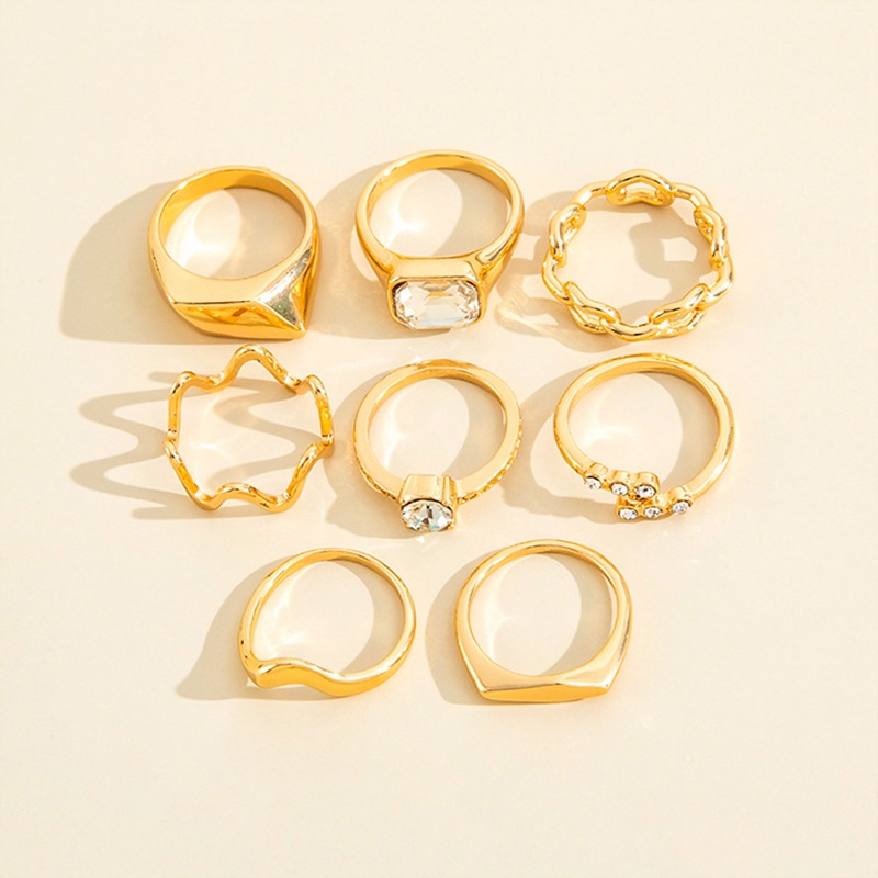 8pcs/set Vintage Geometris Cincin Untuk Wanita Berlapis Emas Mewah Pesona Memutar Rantai Zirkon Anillos Perhiasan Hadiah