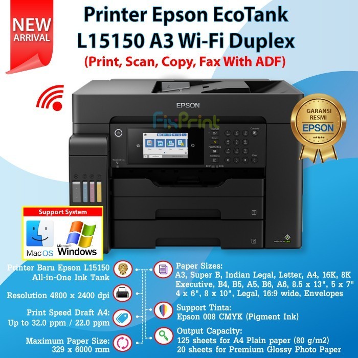 Printer Epson EcoTank L15150 A3 WiFi Duplex Print Scan Copy Fax Epson