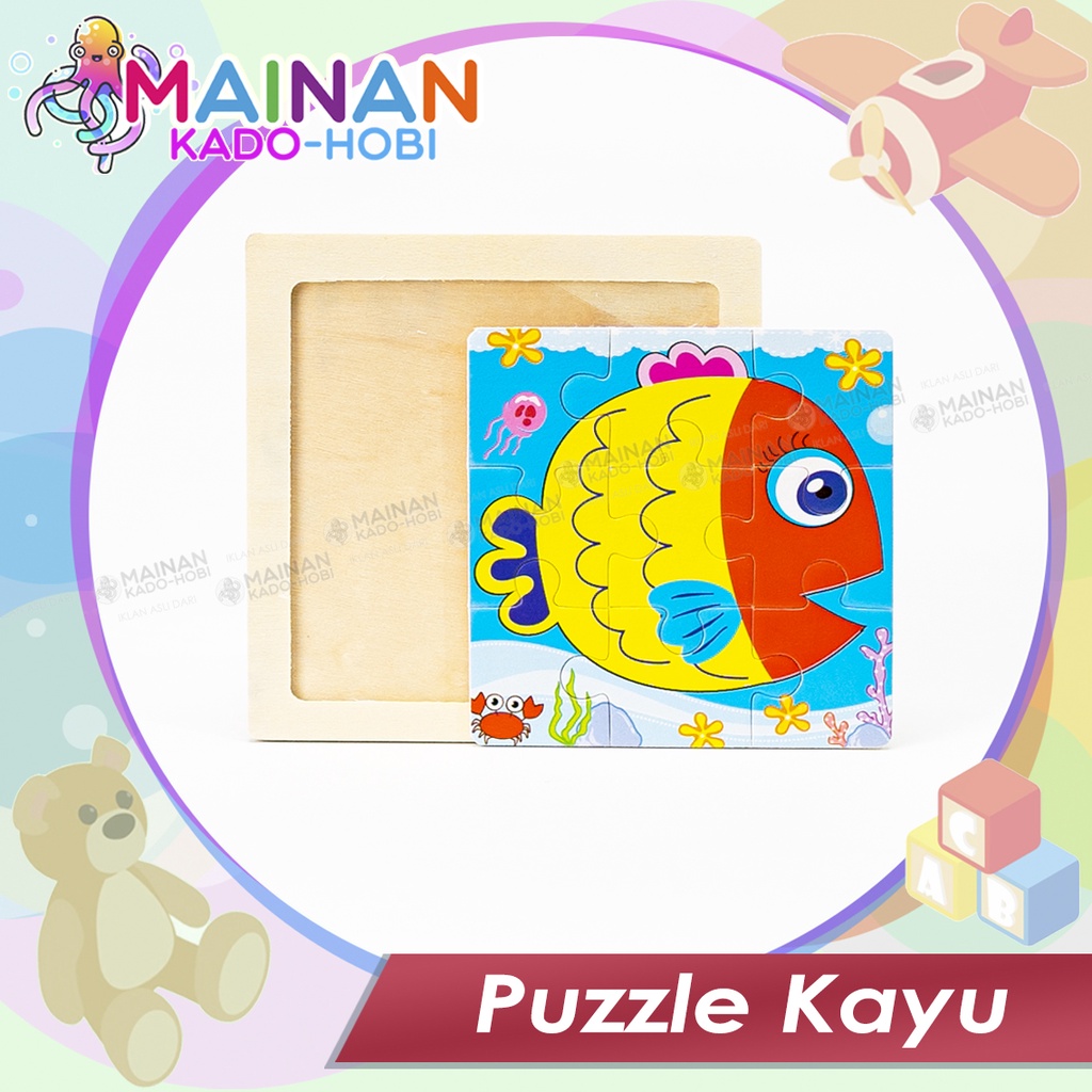 MAINAN EDUKASI ANAK PUZZLE KAYU KARAKTER FISH SMALL SIZE 3x3