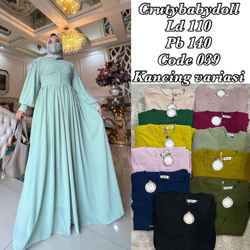 Gamis Ceruty BabyDoll Full Puring by Frilla warna Nude Pink