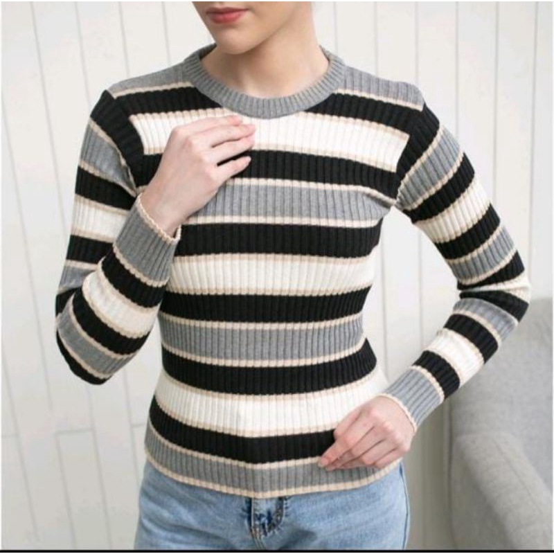 Sweater Stripe Slimfit O neck