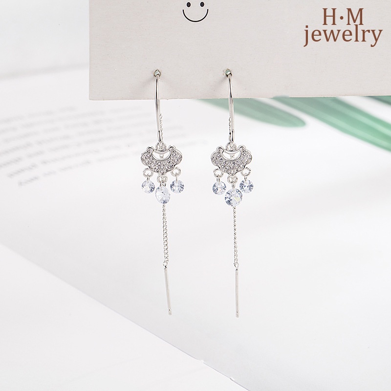 Anting Gantung S925 Perak AAA Zirkon Rumbai Safety Lock 2023anting Bermutu Tinggi Baru