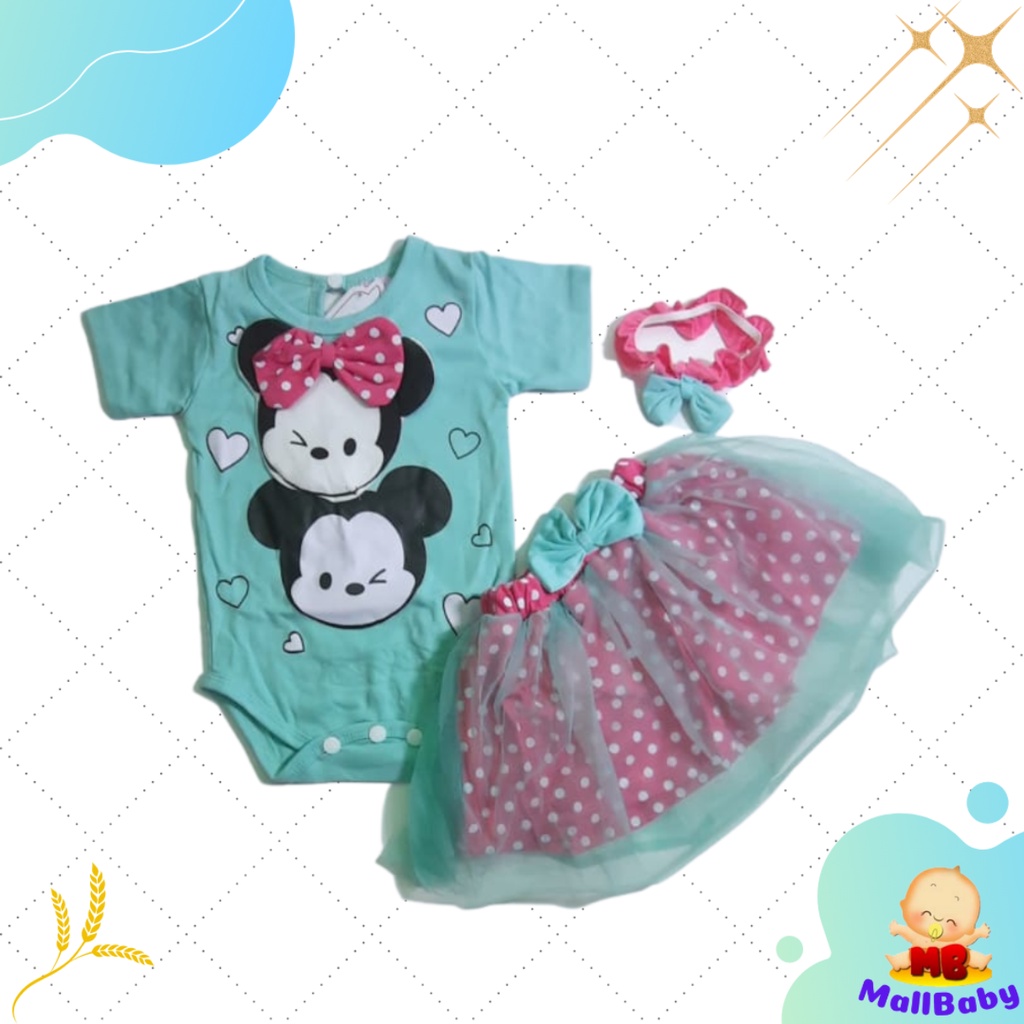 Setelan Jumper Set Bayi Perempuan Lucu Rok Bandana Tsums