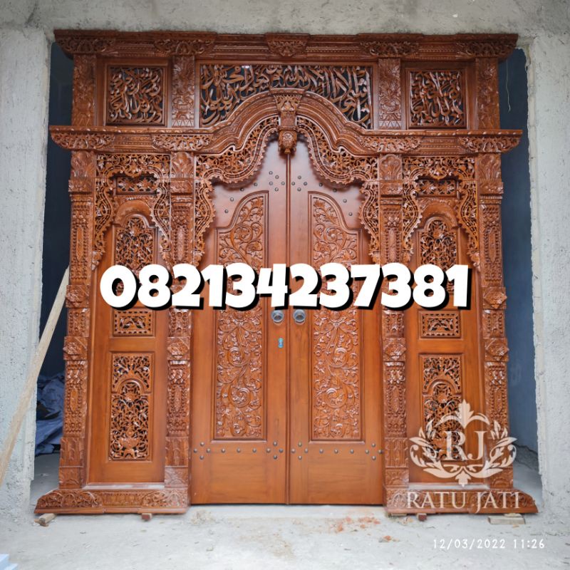 pintu gebyok ukir jepara mewah relief kaligrafi jati premium