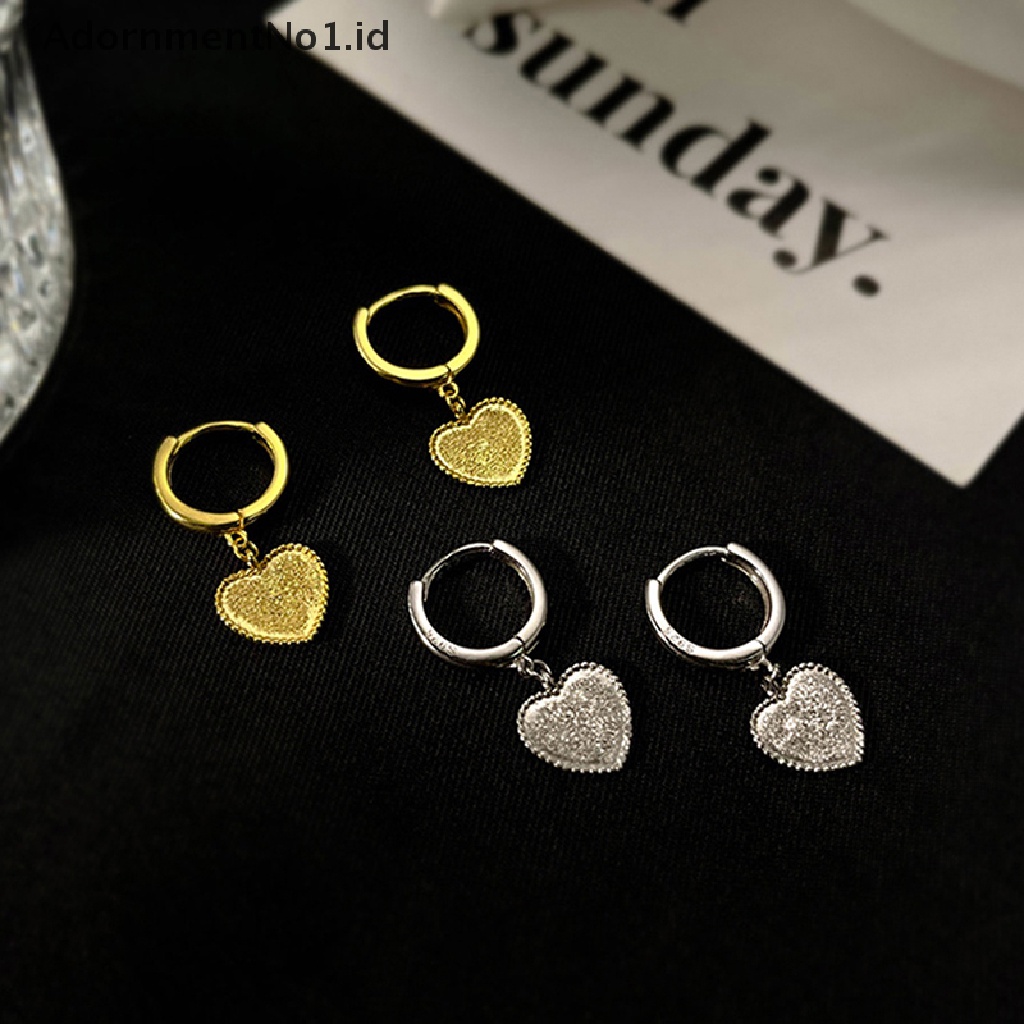 [AdornmentNo1] 1pasang Frosted Temperamental Anting Glitter Menjuntai Anting Hoop Segar Kepribadian Manis Berbentuk Hati Telinga Gesper Untuk Wanita Gadis Garis Telinga Perhiasan Hadiah [ID]