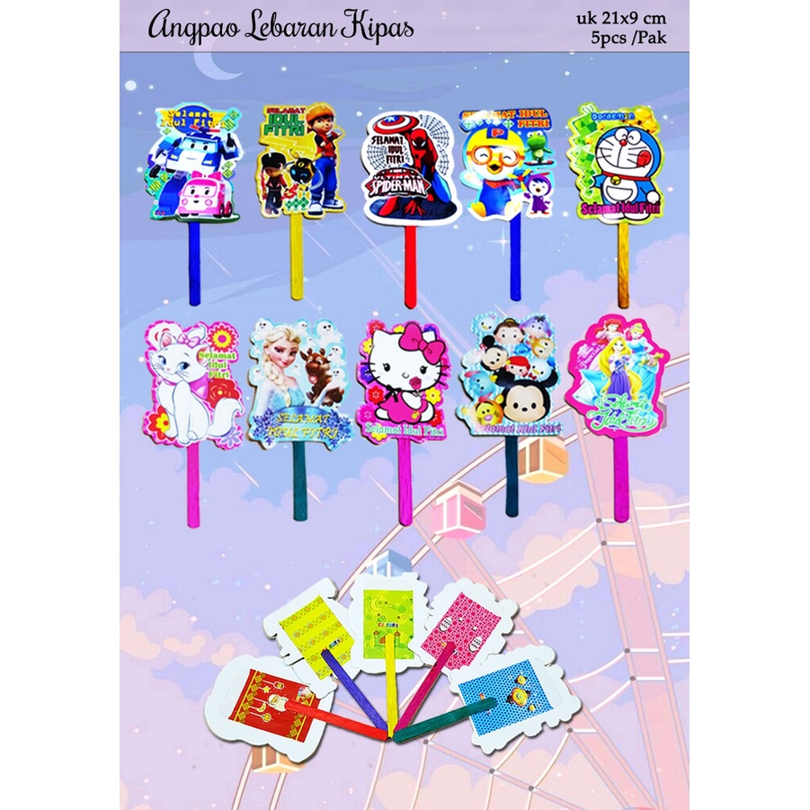 

Happymunday Amplop Lebaran Motif Karakter Bentuk Kipas Untuk THR Isi 5pcs