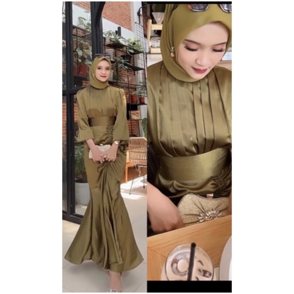 Gamis serut vannya dress silk bahan satin busui friendly terbaru / Dress gamis kondangan bridesmaid kekinian raelpict