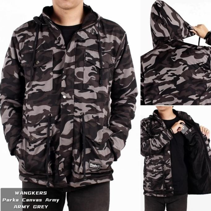 jaket pria Jaket Parka Army / Jaket Loreng / Jaket Motor Pria - Army Grey, M - ARMY GREY, M(Y9E8) Fa