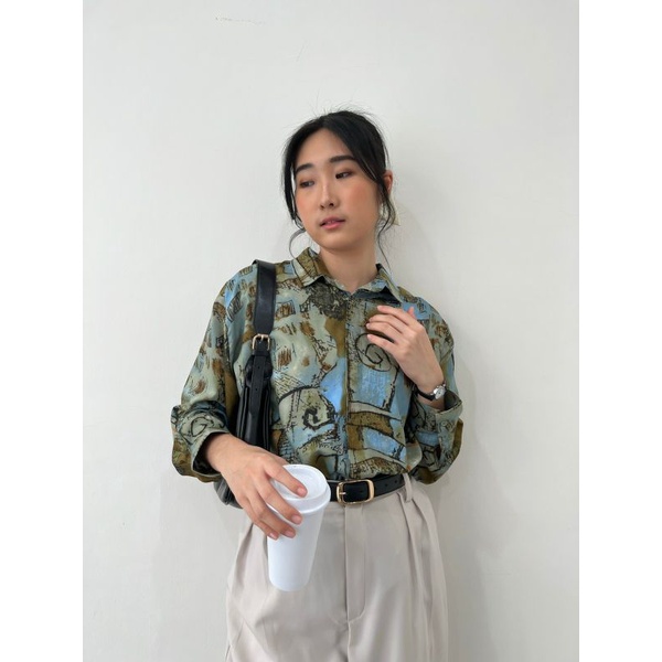 (SALE 7.7) Pattern Oversized Shirt - Vintage Russian Green