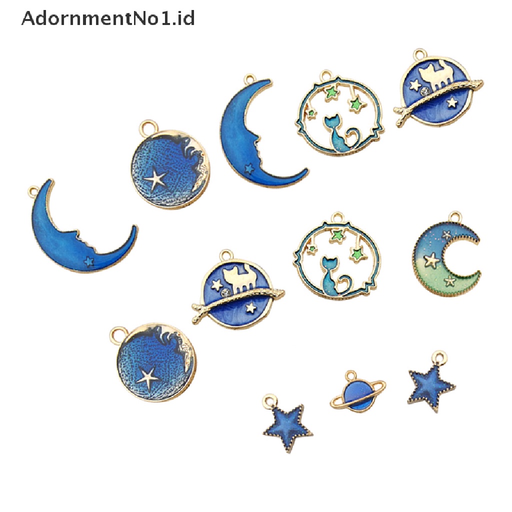 [AdornmentNo1] 24pcs/set Enamel Kucing Bulan Bintang Bumi Planet Ch Liontin Membuat Perhiasan DIY [ID]