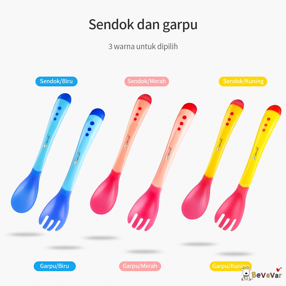 BEVAVAR Sendok Makan Bayi Sendok Garpu Bayi Sensor Panas
