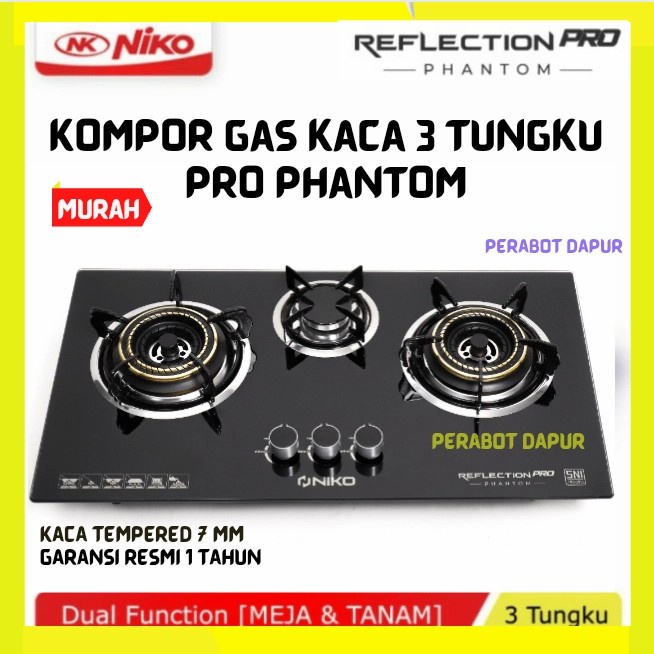 kompor gas 3 tungku niko Phantom murah, kompor gas 3 tungku bahan tebal berkwalitas