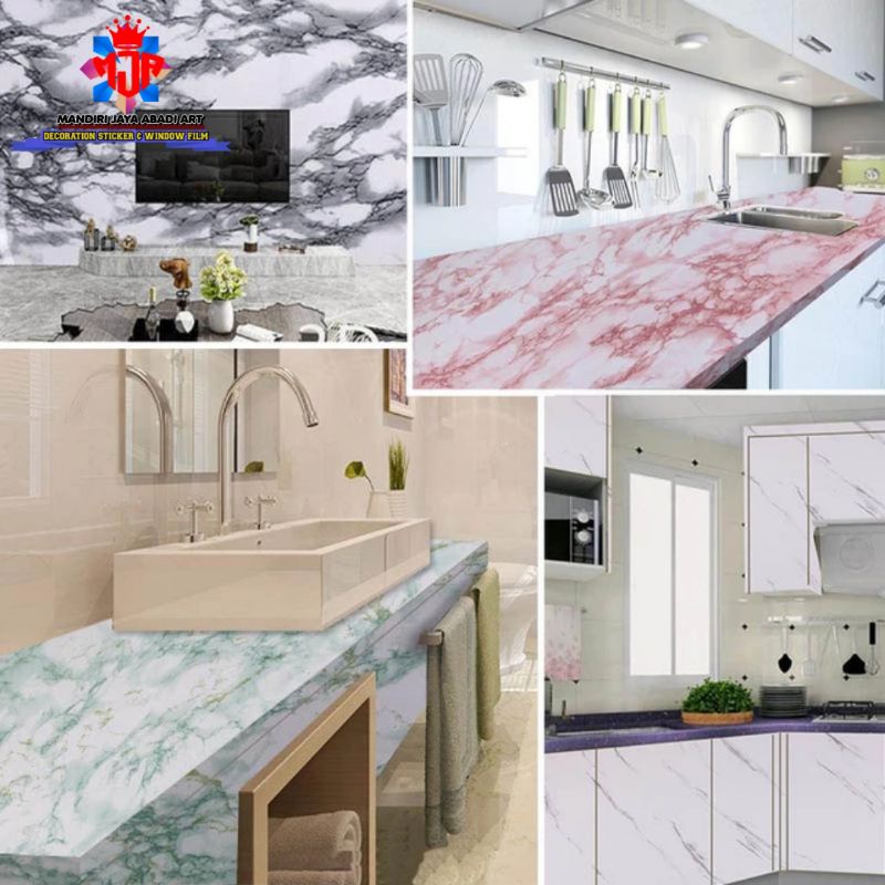 Stiker Marmer Marble Glossy Tebal Pelapis Meja Kayu Kaca Lemari Dinding Dapur dan Kitchen Seet Anti Air