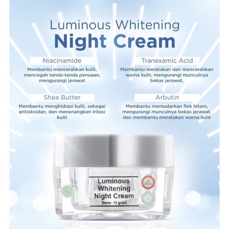 MS GLOW Night Cream Variant Acne Ultimate Whitening Luminous / Nite Cream Malam Ms Glow Original