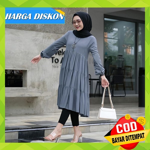 Long Tunik Remaja Kekinian Muslim Jumbo Bahan Flanel Samira Top Import By Valent Tunik Muslim Wanita
