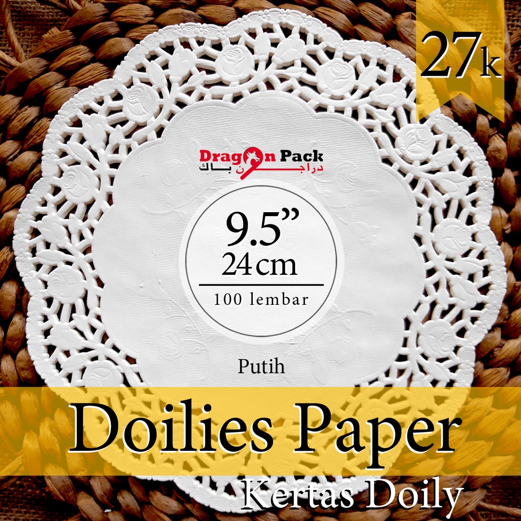 

Doily Paper Kertas Doilies 9.5" ( 24cm ) 1 pack isi 100 lembar Kertas Alas Renda / Dragonpack