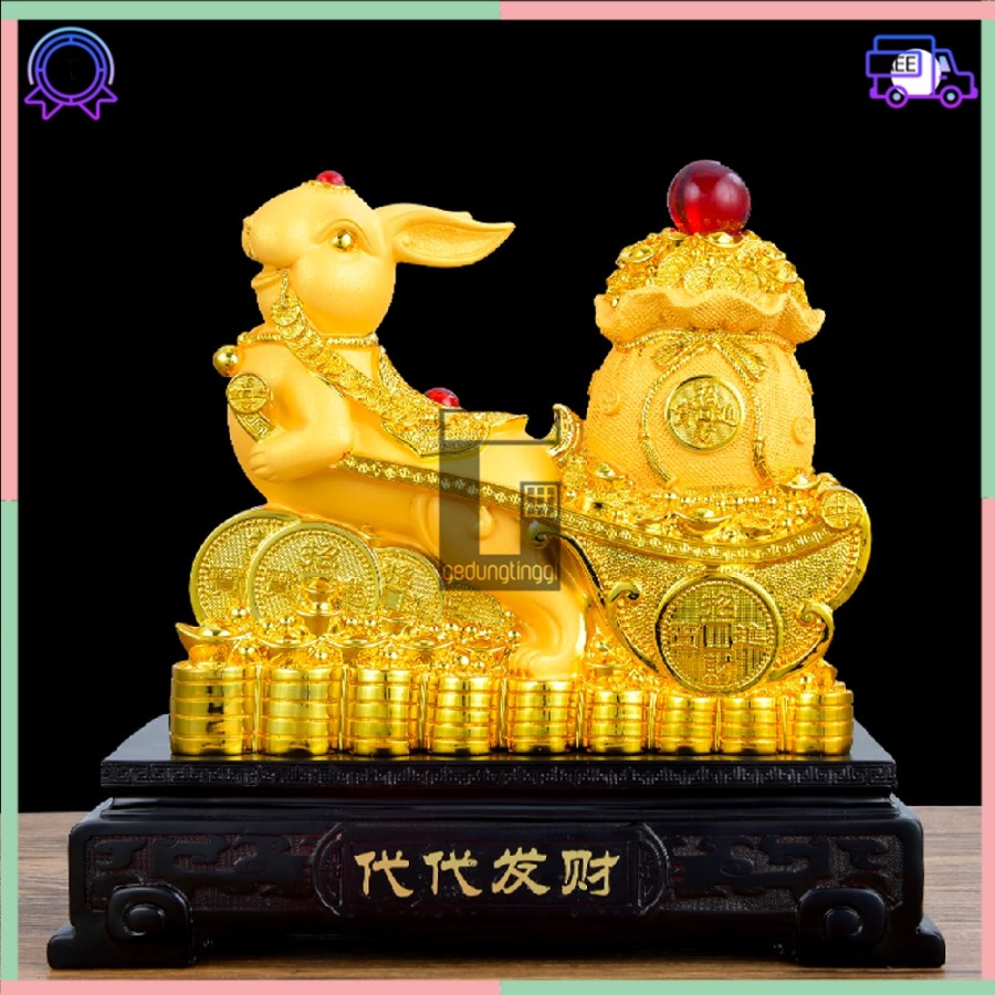 Pajangan Patung Hiasan Dekorasi Kado Hadiah Imlek Sincia Fengshui Shio Sio Sheshio Hewan 12 Animal Zodiak Bintang Binatang Hewan Kelinci Rabbit Rejeki Keberuntungan Feng Shui Kuningan Gold Emas Doff Tahun Baru Cina Sio Kelinci 2023 Ukuran Kecil Mini Besar