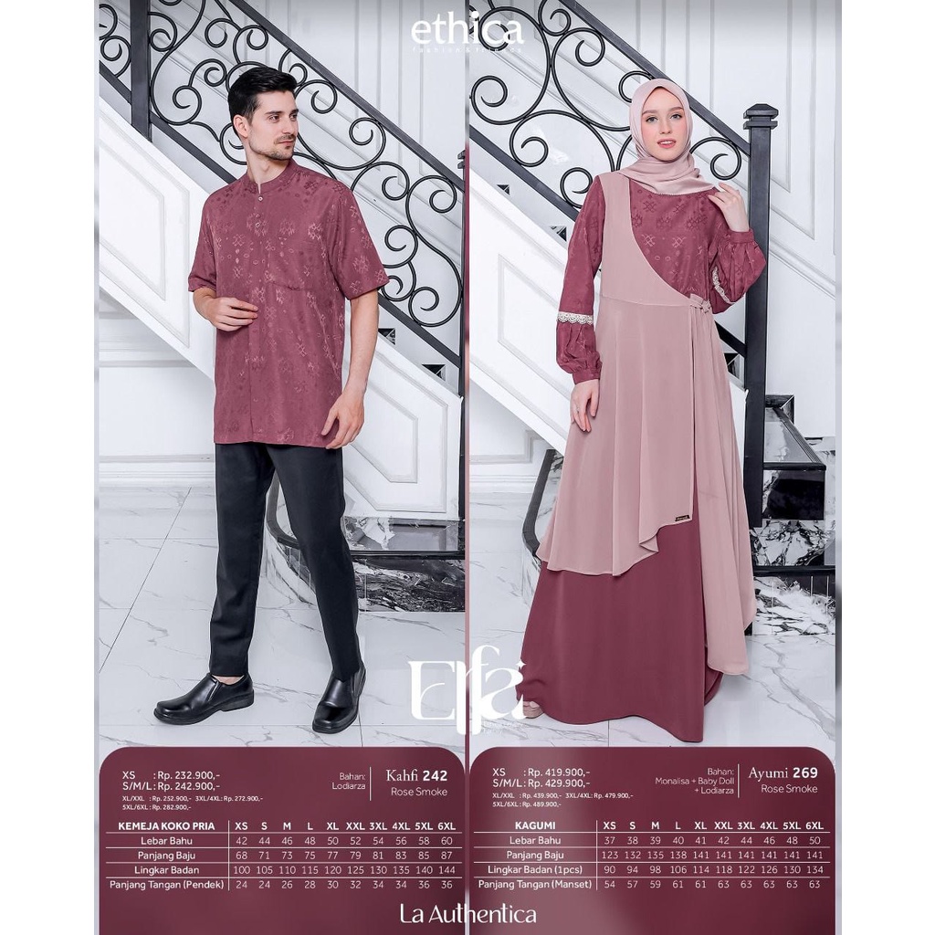 Ethica Couple 159 Rose Smoke / Kahfi 242 - Ayumi 269 / Fashion Muslim Couple Ethica Terbaru 2023