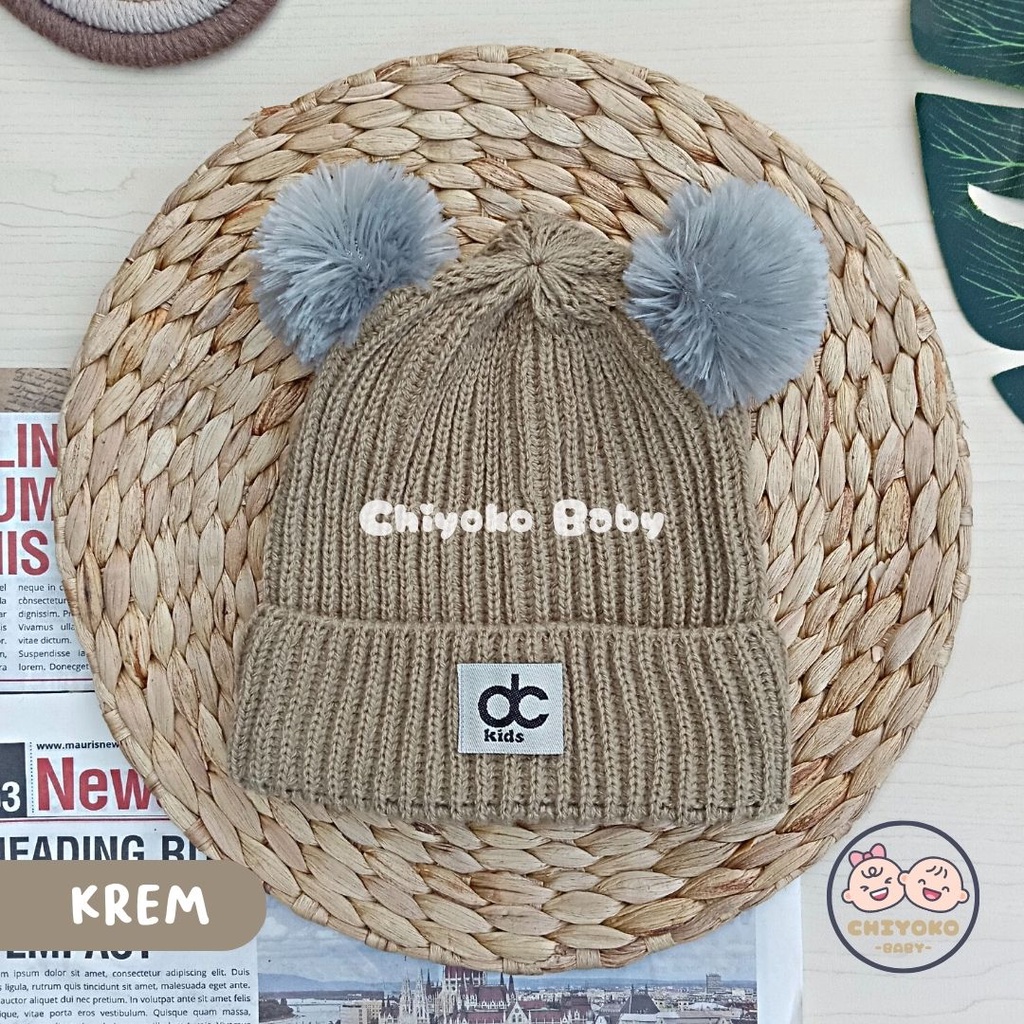 Topi Rajut Kupluk Bayi Pom Pom Premium / Topi Bayi Pom Pom Anak Laki - Laki Perempuan / Kupluk Baby Pompom DC Kids Chiyoko Baby