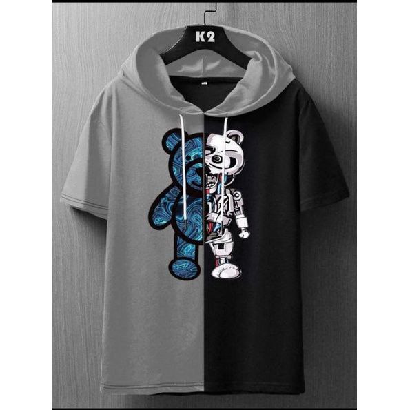 JN2330 Kaos Hoodie Pria Keren Bear 4WARNA / SP / Baju Atasan Pria Hoodie / Baju Hodie Lengan Pendek 