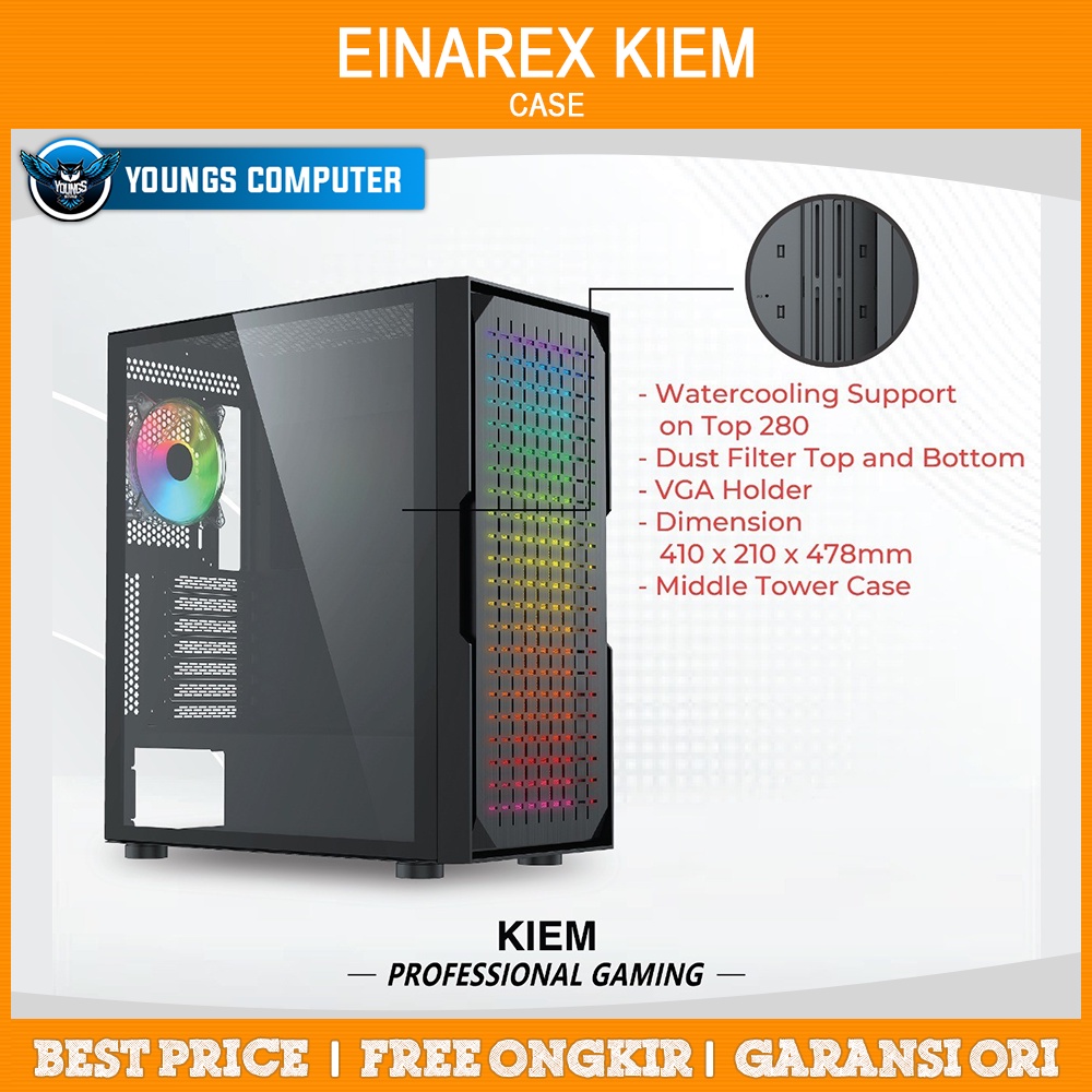 Gaming Case EINAREX KIEM | Casing PC Tempered Glass E-ATX