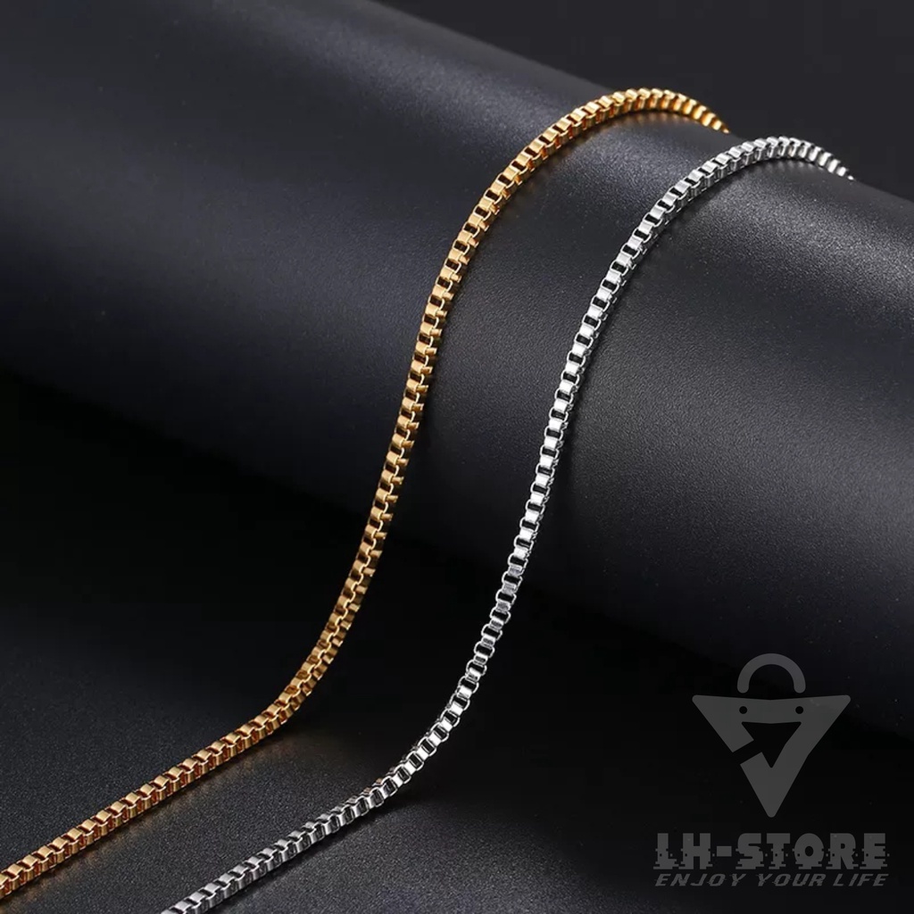 Gelang Tangan Rantai kotak Italy Emas &amp; Perak Anti karat Titanium Pria Wanita Terbaru