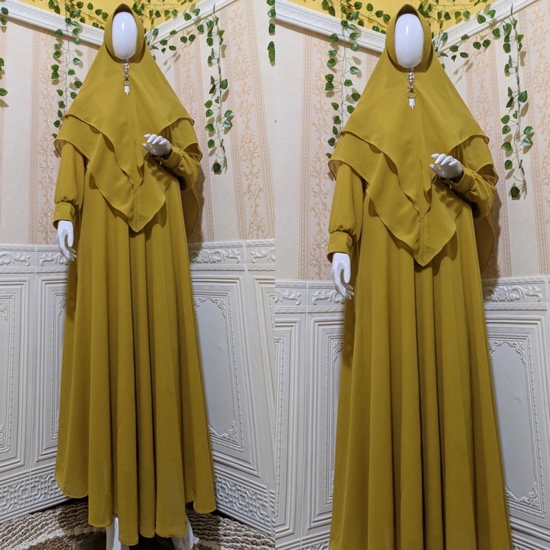 gamis ceruty syar’i/gamis jumbo/gamis remaja ibu ibu pengajian gamis syar’i set hijab