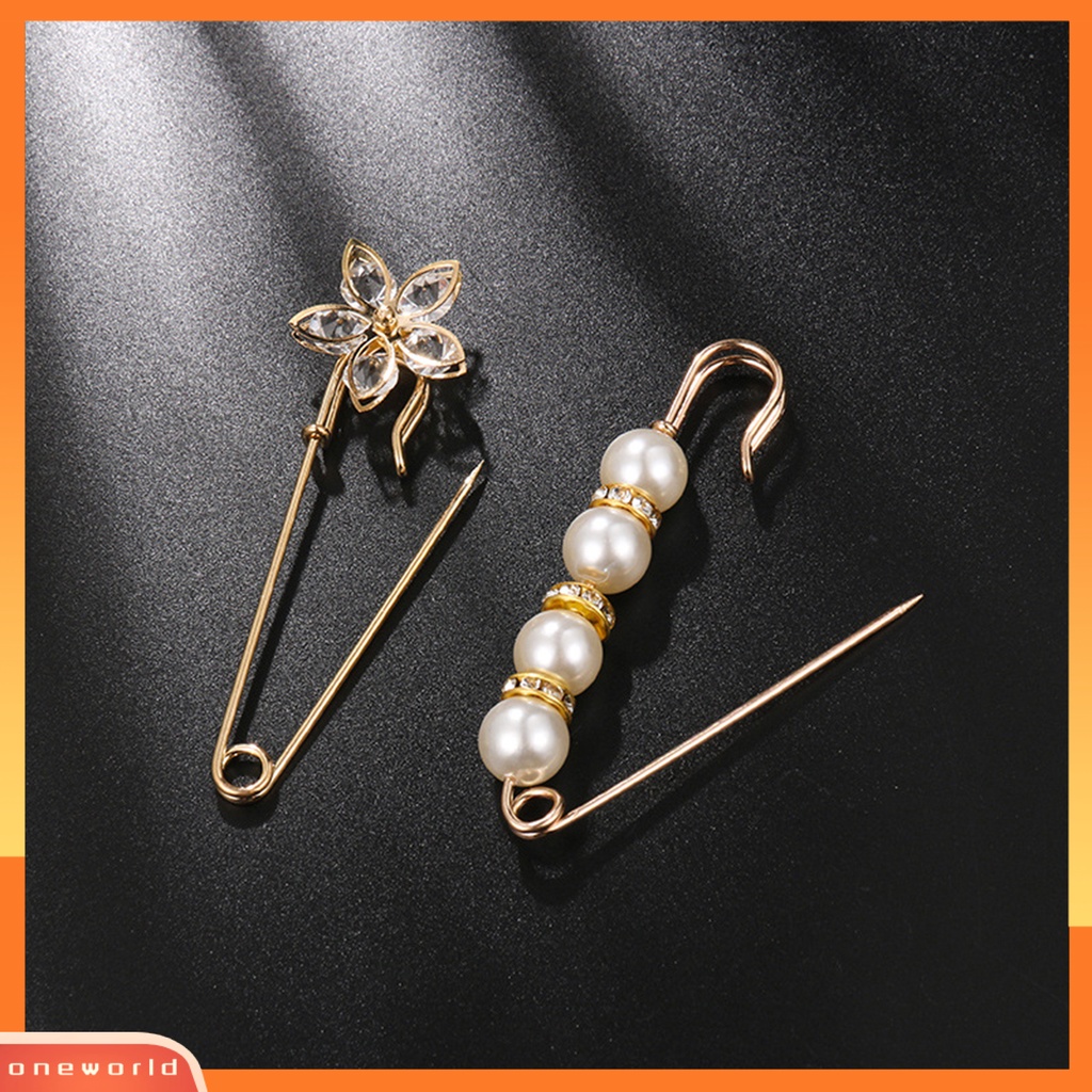 {oneworld} 5pcs Wanita Mutiara Imitasi Pin Besar Hias Bros Perempuan Pinggang Pakaian Klip