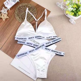 BRI* BS1030 Lingerie Wanita Sexy lingeri Set Motif Satin transparan Seksi Set + G-String Wanita-PUTIH