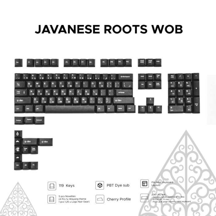 Noir Keycaps Javanese Roots  WOB Full Set PBT Dye Sub Cherry Profile