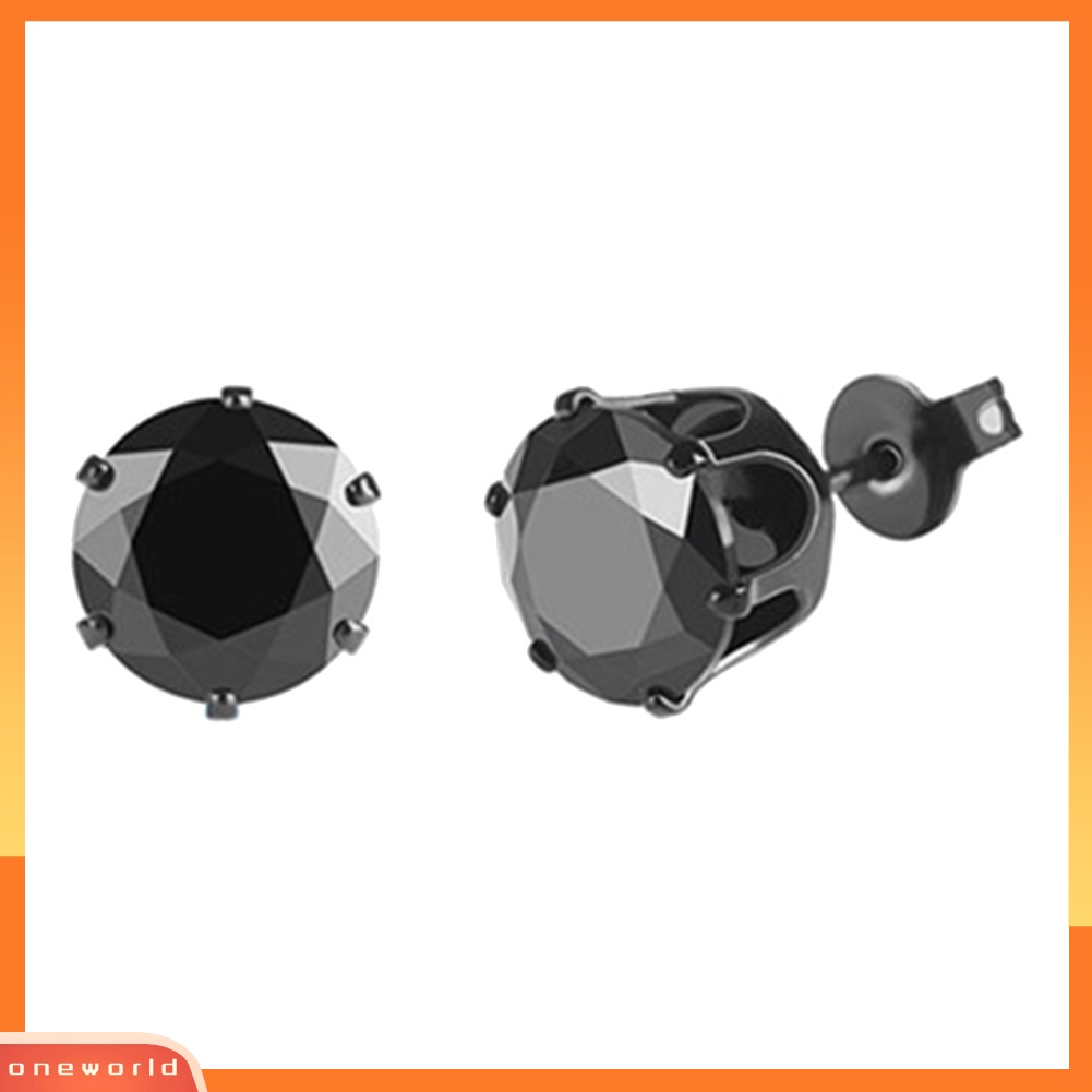 {oneworld} 1pc Punk Pria Wanita6/8mm Hitam Enam Cakar Cubic Zirconia Stud Earrings Perhiasan