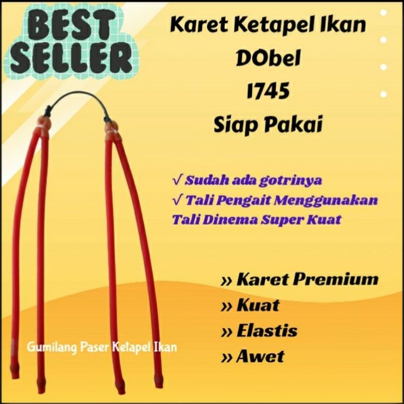 MERAH karet ketapel DOBEL POWER 1745 4,5 mm siap pakai elastis kuat awet