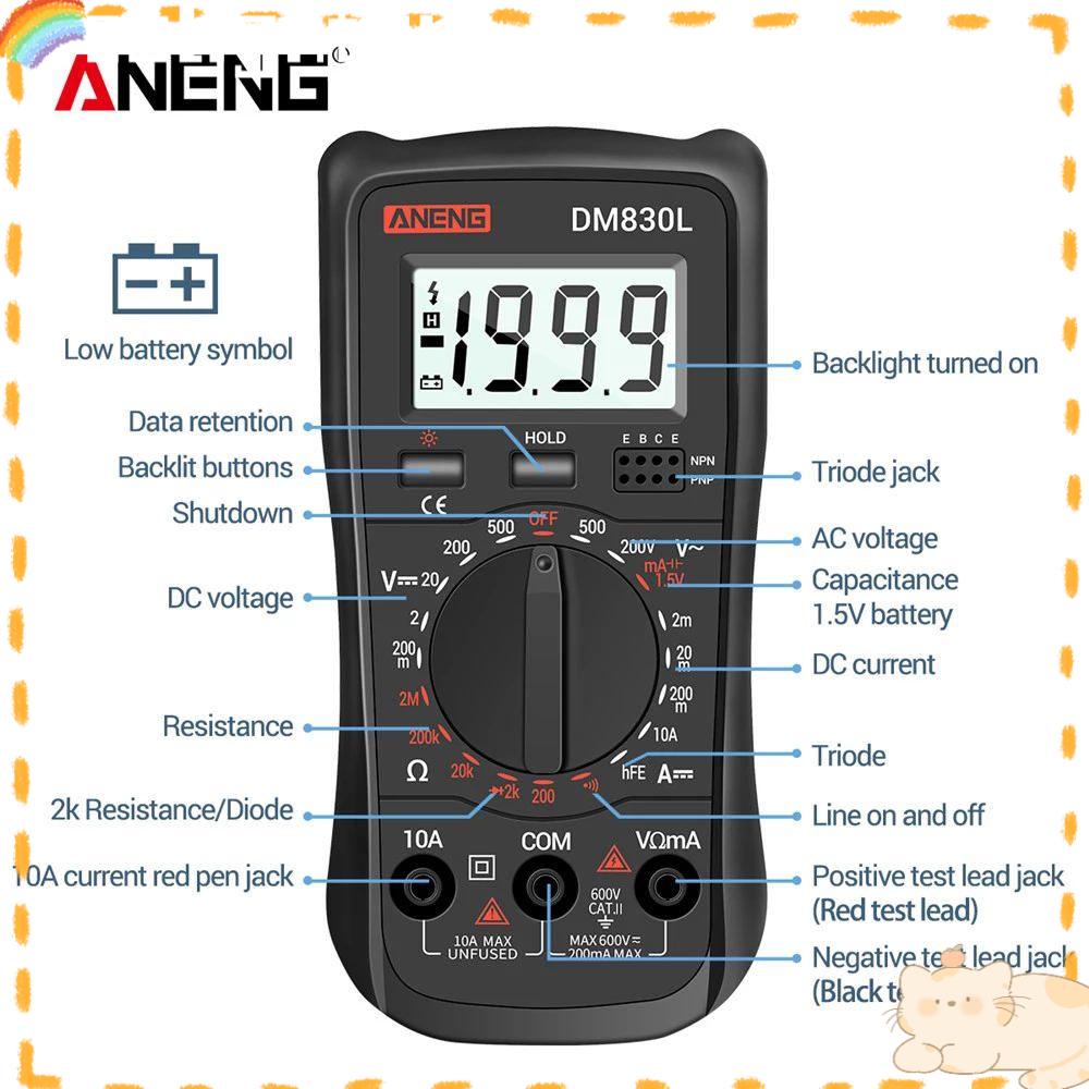 Solighter Digital Smart Multimeter Presisi Tinggi 1999jumlah True RMS Transistor Tester