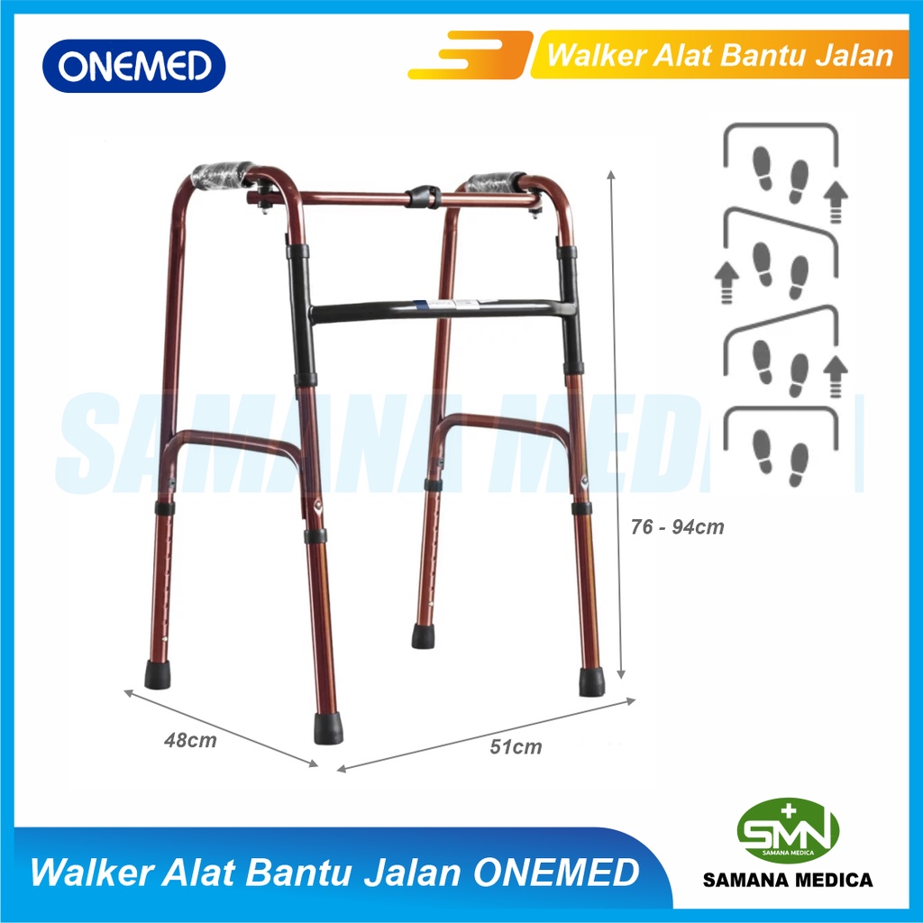 Walker Alat Bantu Jalan Rangka Coklat / Hitam Merk ONEMED FS919L Kualitas Premium Murah