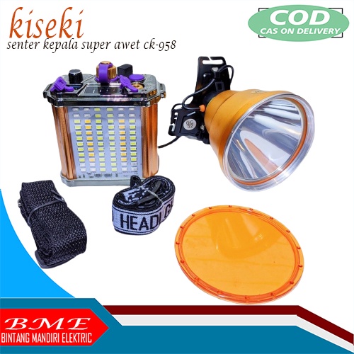 Senter Kepala Kiseki Ck 958+ 150W dengan Aki Bisa Lampu dan PB Headlamp Outdoor Led Super Terang