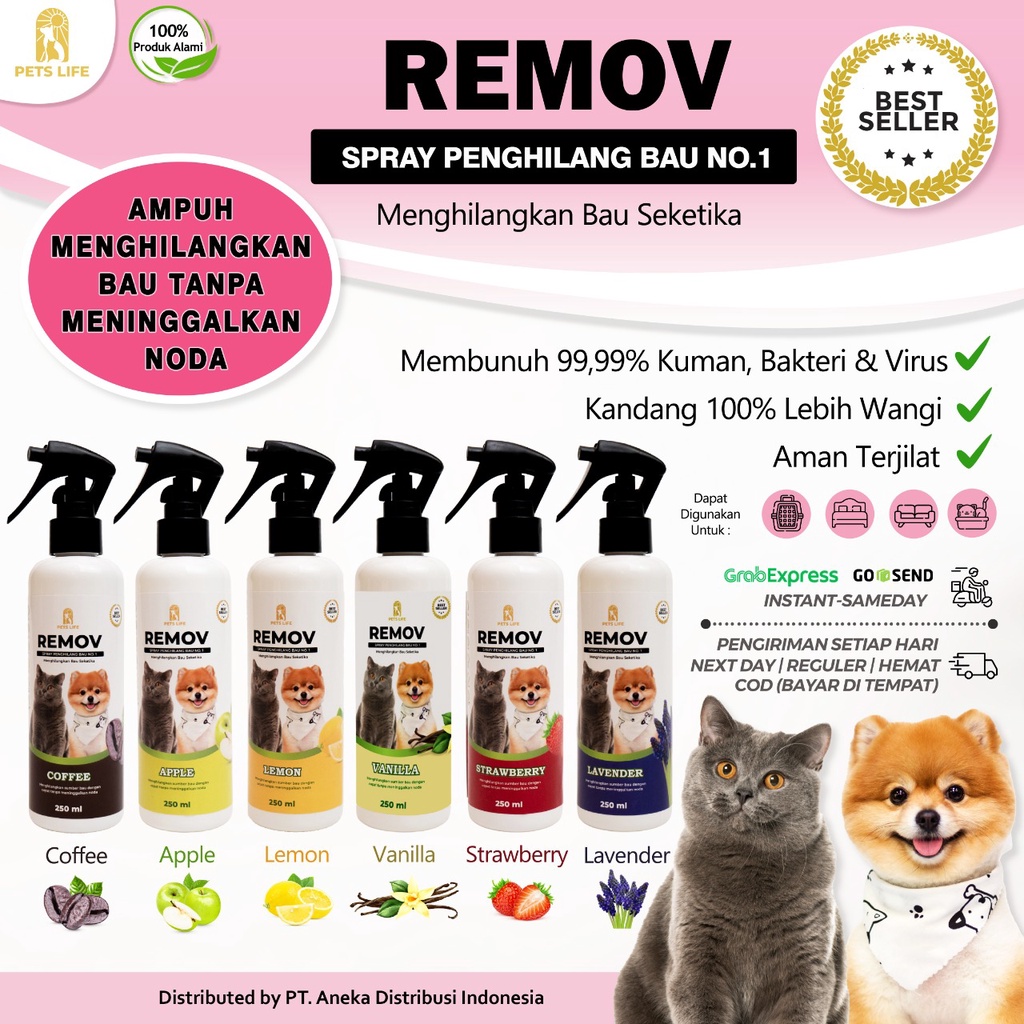 Remov Penghilang Bau Kotoran Pipis / Pup/ Kucing - Anjing dan Kandang Hewan Peliharaan