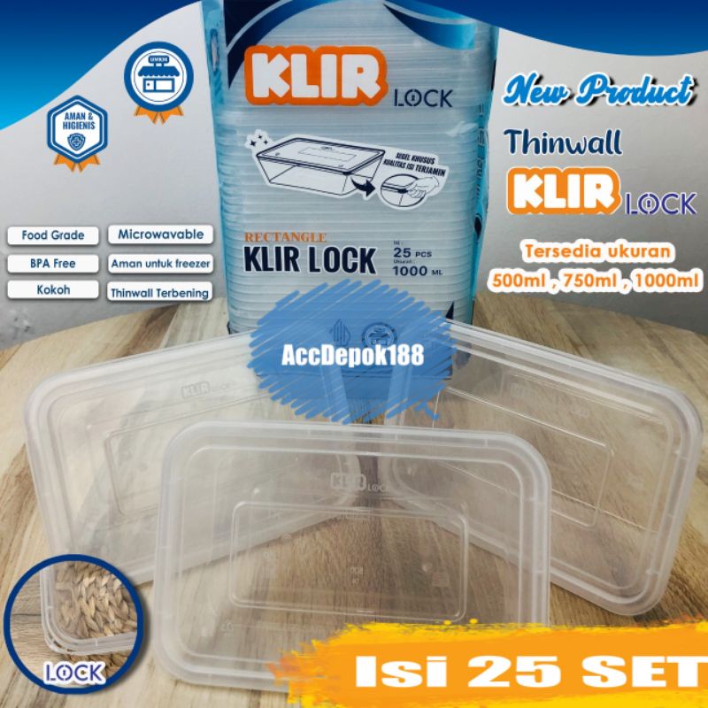 THINWALL KLIR LOCK FOOD GRADE BPA FREE UKURAN 500ML / 750ML / 1000ML ISI 25 SET