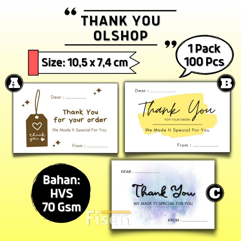 

100 Lembar Kertas Thank You Thankyou Card Kartu Thank You Thankyou